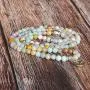 Bivei 108 Mala Beads Bracelet - Genuine Gemstone Mala Prayer Beads Lotus Charm Meditation Necklace