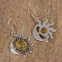 NOVICA Natural Amber .925 Sterling Silver Sun and Moon Dangle Earrings, Resplendent Sunset