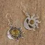 NOVICA Natural Amber .925 Sterling Silver Sun and Moon Dangle Earrings, Resplendent Sunset