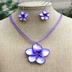 Plumeria Hawaii Flower Polymer Clay Earrings Pendant Necklace Jewelry Sets 18Colors