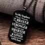 FAINOL Nephew Gifts from Aunt and Uncle - to Our Nephew, Always Remember You’re Braver Than You Believe. Black Dog Tag Necklace