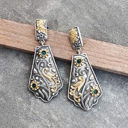 Aheli Indian Traditional Bollywood Hand Made Designer Silver Oxidised Dangler Earrings In Original Dual Tone Plating For Women Girls