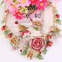 EVER FAITH Crystal Enamel Flower Cluster Butterfly Ladybug Insect Necklace Earrings Set Gold-Tone