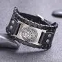 VASSAGO Vintage Norse Myth Tree of Life Yggdrasil Pentagram Amulet Cuff Leather Bracelet
