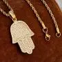 ROWIN&CO Hip Hop Jewelry Iced Out Gold Hamsa Hand of Fatima Evil Eye CZ Pendant Rapper Chains for Men Women Necklace, 24 Inch