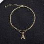 kelistom 14k Gold Plated Two Layered Beaded Chain Initial Anklet for Women Teen Girls, Fashion Ankle Bracelet with Zircon Filled 26 Letters Alphabet, Foot Jewelry with 2” Extension (K)