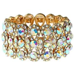CrazyPiercing Stretch Bracelet Bridal Rhinestone Bangles Statement Wedding Bracelet Jewelry for Women
