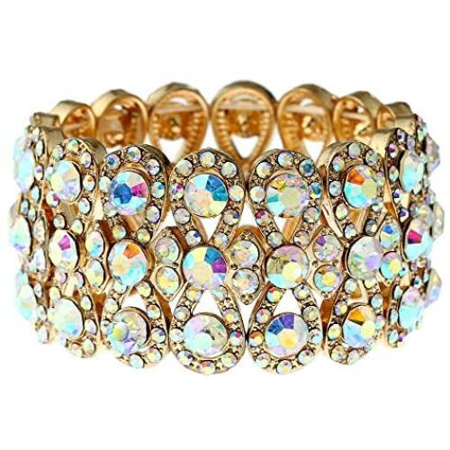 CrazyPiercing Stretch Bracelet Bridal Rhinestone Bangles Statement Wedding Bracelet Jewelry for Women
