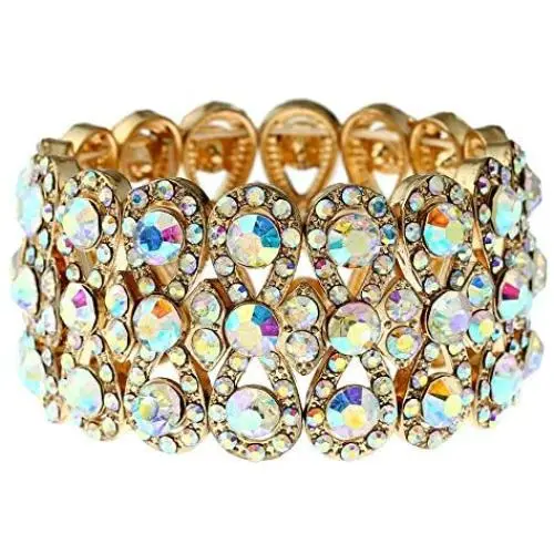 CrazyPiercing Stretch Bracelet Bridal Rhinestone Bangles Statement Wedding Bracelet Jewelry for Women
