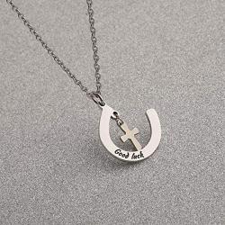 BAUNA Horse Gift Jewelry Good Luck Horseshoe Pendant Necklace with Cross Charm for Cowgirl Cowboy