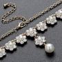 HapiBuy Crystal Pearl floral Design Wedding Jewelry Set Necklace and Earring for Women and Brides Gold Color