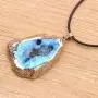 Natural Agate Slice Druzy Necklace - Irregular Slice Natural Quartz Geode Pendant Necklace with Gold Plated Edge, Bohemian Natural Stone Jewelry for Women
