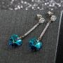 Heart Swarovski Crystal Drop Long Dangling Earrings for Women 925 Sterling Silver Post Hypoallergenic Jewelry