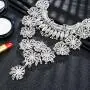 Zhenhui Statement Necklace for Women - Fashion Silver Long Bohemian Indian Jewelry Oxidized Chunky Necklace for Women Big Bib Ethnic Costume Jewelry (1)