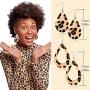 Yaomiao Leopard Print Jewelry Set Leopard Bracelet Faux Leather Dangle Earrings Long Tassel Pendant Necklace Headband Head Wrap