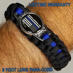 Police Para-cord Survival Bracelet | Police Thin Blue Line (8.5, SM) 10% of Sales Donated to Police Department of Your Choice | One Piece | Black and Blue