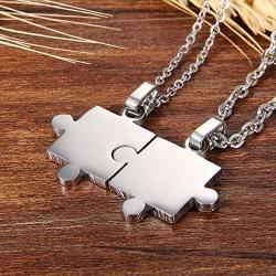 Cupimatch 2 Pieces Stainless Steel Puzzle Matching Pendant Couple Necklace Set with 18'' & 22'' Chain