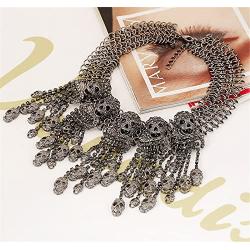 BigDO Jewelry Fashion Vintage Style Multi-Level Punk Black CZ Skull Necklace Collar Bib for Women
