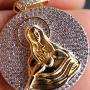 KOSMOLING Sparking Iced Out Hip Hop Jewelry Rose Gold Silver 3 Colors Virgin Mary Pendant Necklace for Men and Women, Micro Pave AAA Cubic Zirconia, 24inch Box Chain