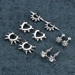 Aroncent 10 PCS Stainless Steel Men Women Ear Stud Earring Huggies Piercing Spike Rivet Cone Taper Silver