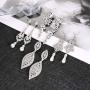 FIBO STEEL 4 Pairs CZ Dangle Wedding Earrings for Women Crystal Pearl Wedding Bridal Multiple Teardrop Long Ear Jewelry