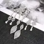 FIBO STEEL 4 Pairs CZ Dangle Wedding Earrings for Women Crystal Pearl Wedding Bridal Multiple Teardrop Long Ear Jewelry