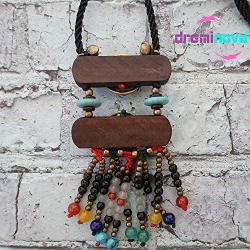 Boho Beaded necklaces for women Long Pendant Beads wood Necklaces for women beads Necklace wooden By DREMINOVA