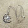 MIXIA Vintage Bronze Crescent Moon and Sun Pendant Necklace Retro Swirl Filigree Unisex Jewelry Gifts