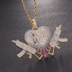 MOCA Jewelry Hip Hop Iced Out Love Heart Pendant Couple 18K Gold Plated Necklace, Gift Idea for Lover Men Women