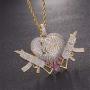MOCA Jewelry Hip Hop Iced Out Love Heart Pendant Couple 18K Gold Plated Necklace, Gift Idea for Lover Men Women