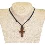 BlueRica Hand Carved Wood Ankh Cross Pendant on Adjustable Black Rope Cord Necklace