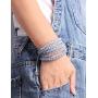 KELITCH Crystal Gray Beaded 5 Wrap Bracelet On Lvory Leather Handmade Jewelry