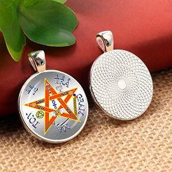 LUOR Trade Co.,Ltd Silver Tetragrammaton Necklace, Name of God Blessing Pendant, Wicca Pentagram Jewelry, Pentacle Sweater Necklace, Jacket Accessories