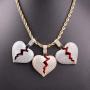 TSANLY Broken Heart Pendant Necklace Hip Hop CZ Fully Iced Out Bling CZ Diamond 24K White Gold Plated with 24'' Stainless Rope Chain