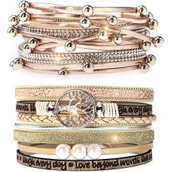 BAOKELAN Tree of Life Leather Wrap Bracelet Boho Multilayer Magnetic Bracelets Jewelry 2 Set Gift for Women Girl