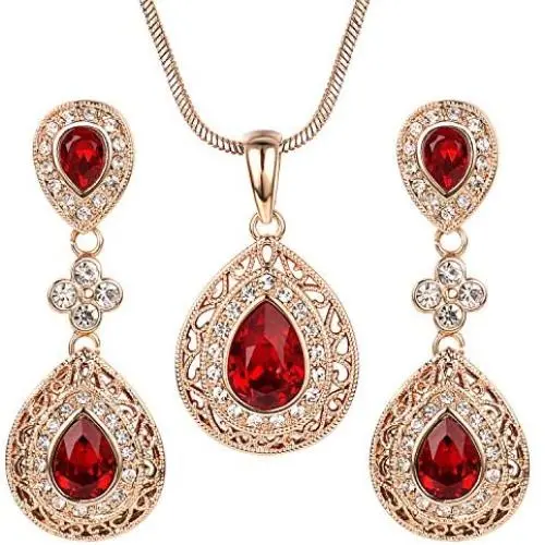 Yoursfs Garnet Red Gold Jewelry Sets for Women 18K Gold Plated Ruby Necklace Earrings Vintage Cz Crystal Jewelry Set Yoursfs Garnet Red Gold Jewelry Sets for Women 18K Gold Plated Ruby Necklace Earrings Vintage Cz Crystal Jewelry Set