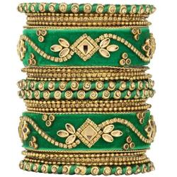 Aheli Ethnic Wedding Wear Handmade Faux Stone Studded Velvet Bangle Set Saree Matching Chuda Indian Bollywood Fashion Jewelry for Women