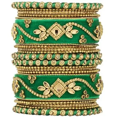 Aheli Ethnic Wedding Wear Handmade Faux Stone Studded Velvet Bangle Set Saree Matching Chuda Indian Bollywood Fashion Jewelry for Women