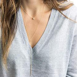 Ldurian Layered Necklace, Set of 2, Choker Chain with Disc Y Bar Pendant, Layering Drop Lariat for Women, Dainty Minimalist Jewelry (14K Gold Plated)