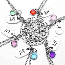 Top Plaza Womens Silver Tone Rhinestone Best Friends Forever BFF Necklace Engraved Pizza Pendant Necklaces 21 Inches - Set of 6