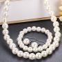 Finrezio Faux Pearl Crystal Necklace Earring Bracelet Set for Women Wedding Bridal Jewelry