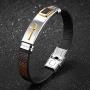 Starlight Cross Religious Bracelets for Men，Stainless Steel and Silicone Leather Mens Cuff Bangle for Teen Boys and Man (Brown 18.5)