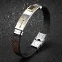 Starlight Cross Religious Bracelets for Men，Stainless Steel and Silicone Leather Mens Cuff Bangle for Teen Boys and Man (Brown 18.5)