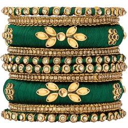 Aheli Royal Design Silk Thread Bangle Set Saree Matching Chuda Indian Traditional Wedding Fashion Jewelry for Women