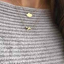 Fashion Airplane with Cloud Multilayer Pendant Necklace Double Clavicle Chain Plane Sweater Chain Necklace Jewelry for Women and Girls