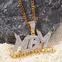 Moca Jewelry Iced Out Motivated by Money Pendant 18K Gold Plated Chain Bling CZ Simulated Diamond Hip Hop Necklace for Men Women
