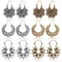 DAMLENG 6 Pairs Boho Vintage Mandala Flower Gypsy Drop Dangle Earrings for Women Girls Statement Retro Tribal National Style Hollow Earrings Set