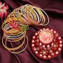 Touchstone New Gorgeous Rainbow Bangle Collection. Indian Bollywood Colorful Bangle Bracelets. Set of 24. in Antique Gold Tone for Women.