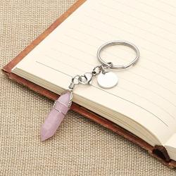 CrystalTears Semi-Precious Stone Keychain Chakra Healing Crystals Angel Reiki Pendulum Hexagonal Point Keyring Handbag Decor