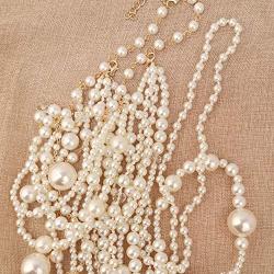 GRACE JUN Multilayer Strand Chain Faux Pearls Flapper Beads Cluster Long Choker Necklace